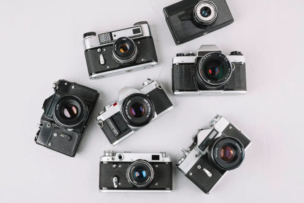 Top view group professional cameras